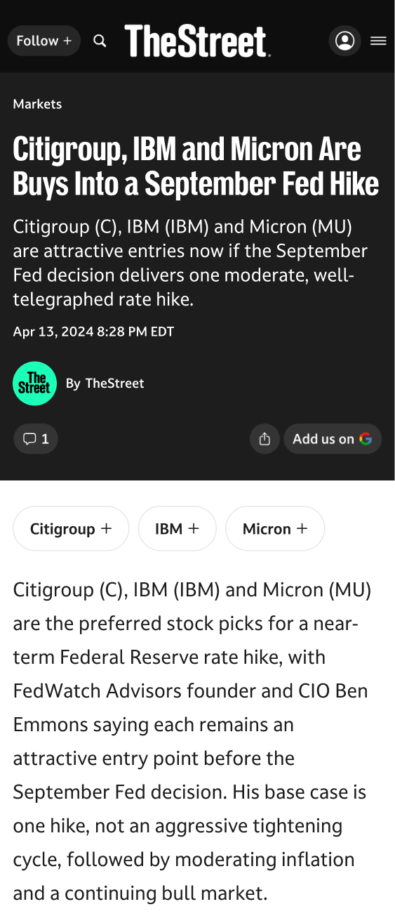 Live article on TheStreet